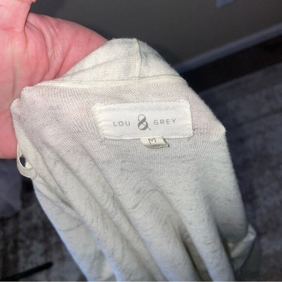 Lou & Grey marbled knit lightweight white and grey open front cardigan SZ M - Picture 8 of 9